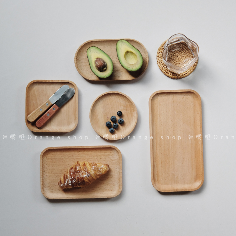 简约实木原木头托盘圆方形椭圆形餐厅小食碟子甜品盘子