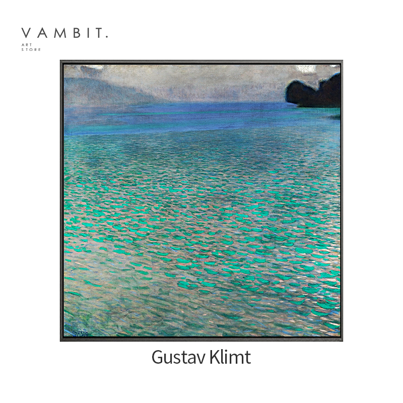 克里姆特 阿特尔湖 小众艺术装饰画民宿餐厅桌面摆画挂画无框画