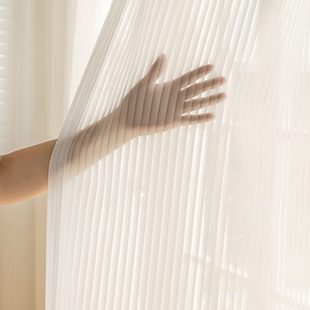 竖百叶纱帘遮光梦幻窗帘透光不透人白色客厅镜面窗纱白纱 2024新款