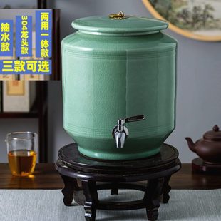 耐高温10斤水缸茶水桶油缸 陶瓷水缸冷水壶储水罐家用带龙头抽水款