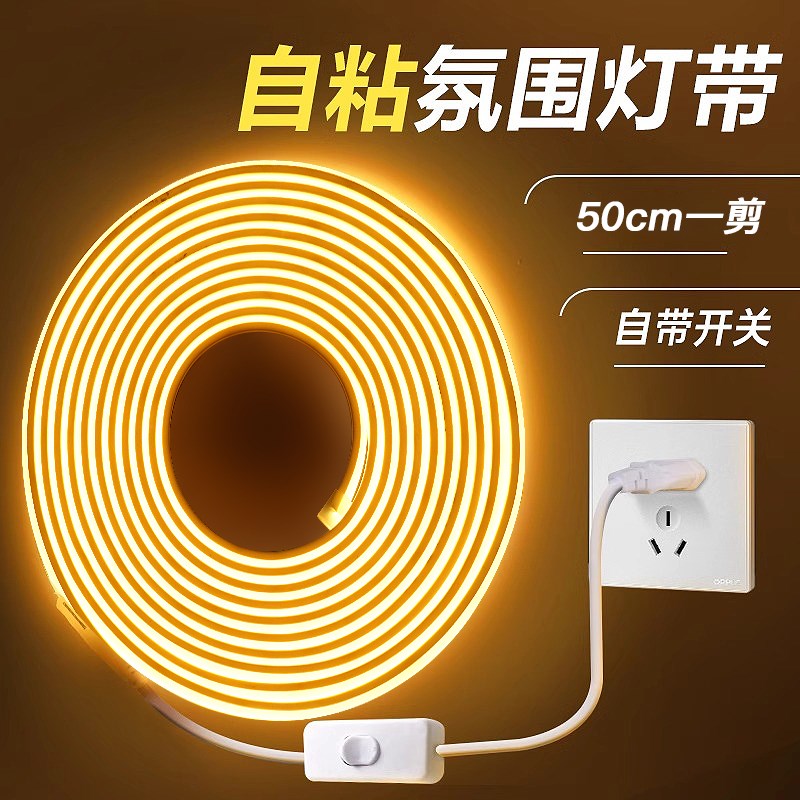 co超亮灯带220v户外防水灯带条开关插头自粘家用床头吊顶线形