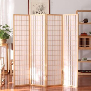 屏风隔断玄关折叠移动客厅简约现代实木屏风茶室樟子格背景墙 日式