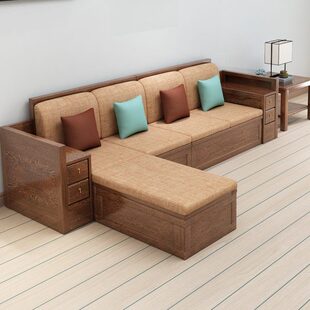 新中式白蜡木实木沙发储物抽屉现代简约两用大小户型客厅木质家具