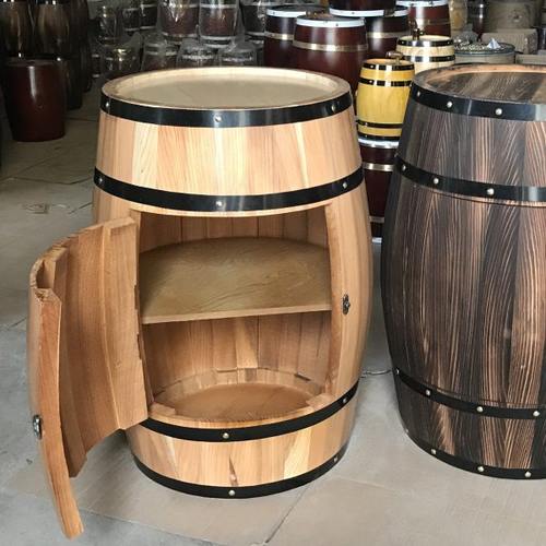 橡木桶开门红酒桶存酒柜实木葡萄酒木桶酒庄装饰桶展示储物柜定做