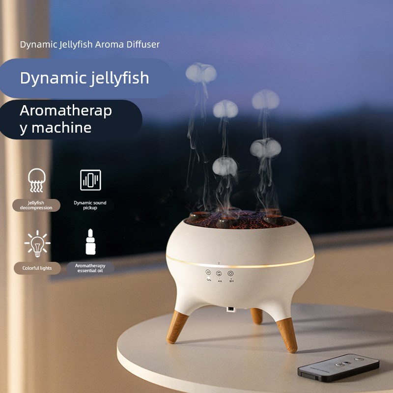 创意水母加湿器香薰机声控拾音喷雾桌H面香氛围灯摆件精油吐圈礼