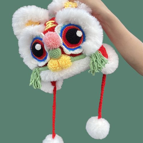 手工编织保暖虎头帽儿童秋冬毛线护耳帽子亲子传统舞狮帽教程工具