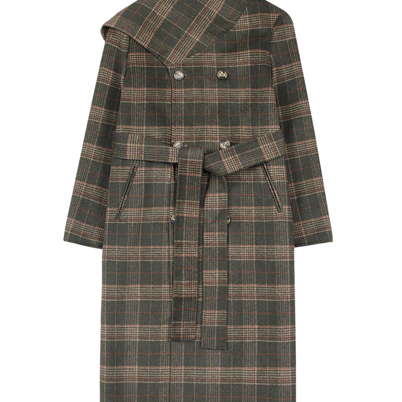 任小艺Lit ge mode双面羊绒大衣女2021新款高端中长款格子毛呢外