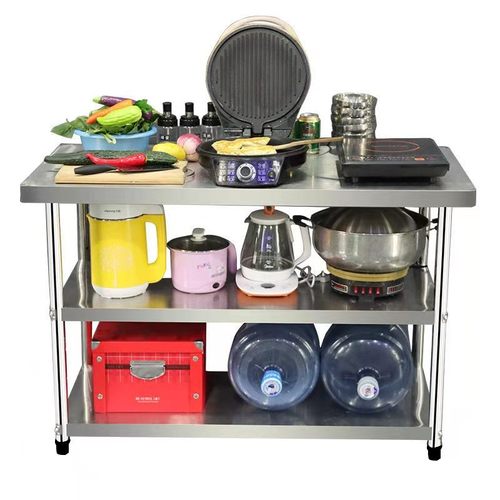 厨房操作台饭g店不锈钢工作台工厂打包打荷台商用切菜桌子双层圆