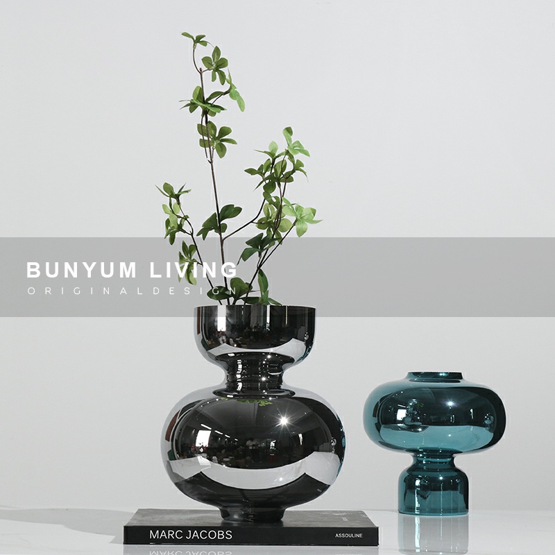 简约轻奢镜面玻璃插花器摆件客厅玄关电视柜样板房T间花瓶软装饰