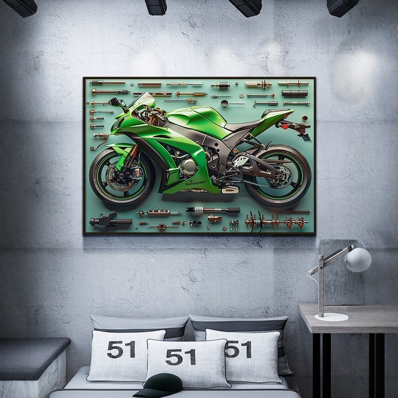 摩托车挂画高级感led带灯壁画电竞房网咖机车挂画男孩卧室装饰画