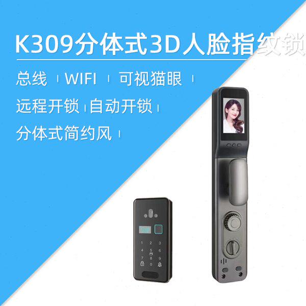 莱特指纹锁 3D人脸 总线全自动分体式指纹锁 K306 K307 K308 K309