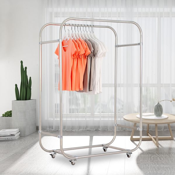 不锈钢双杆晾衣架落地移动衣架挂衣架室内阳台晾晒架EY9BkSRHd2