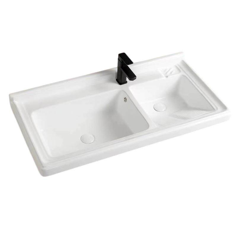 米洗衣盆双盆陶瓷洗衣池与搓板阳台池盆集成双盆深