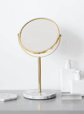 北欧金色大理石底座创意化妆镜双面镜卧室装饰家用桌面梳妆镜台式
