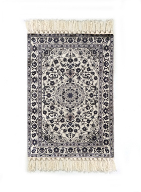 黑白灰色波斯民族风花卉手工打结流苏棉涤棉麻感民宿地毯地垫