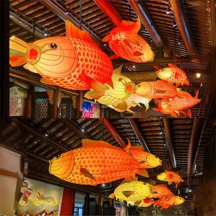 发光锦鲤鱼灯笼网红打卡餐酒馆卡通商街景区装饰创意彩花灯