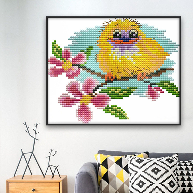 款十字绣 小黄鸟简单小幅卧室挂画DIY自绣刺绣材料包