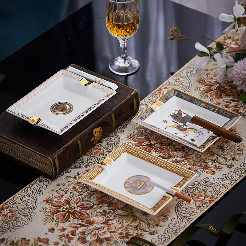 欧式方形陶瓷小号烟灰缸创意个性男士茶几卧室办公桌客厅家居摆件