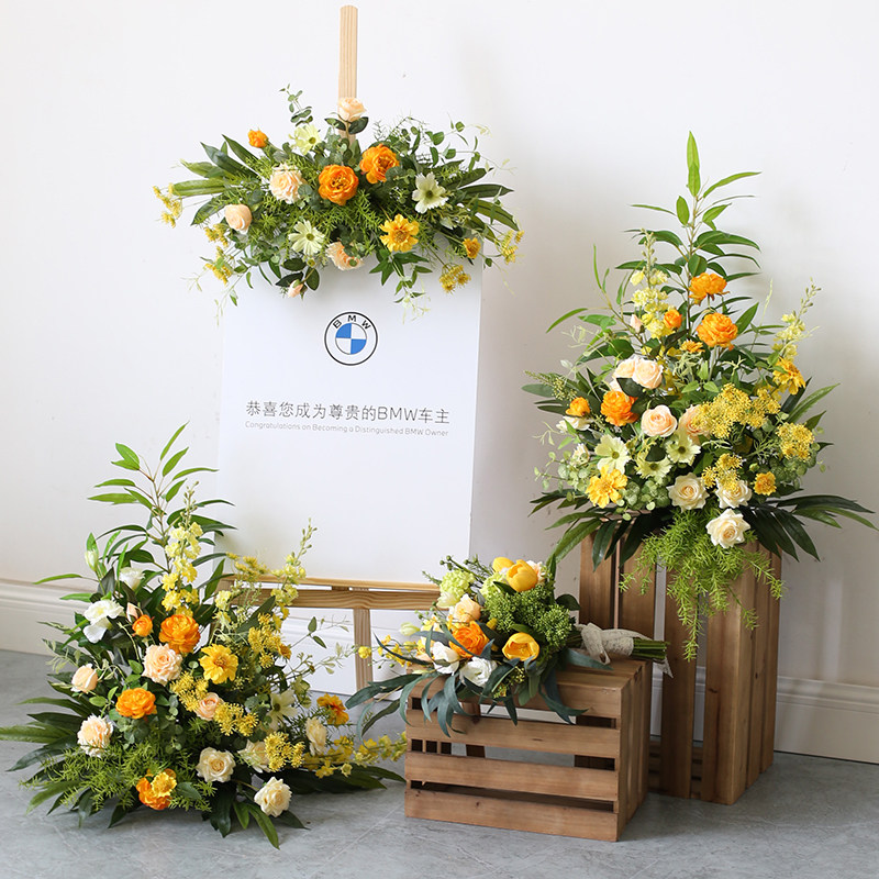 清新活动布置花艺套装婚礼橱窗车展迎宾拍照区花卉手捧水牌花架