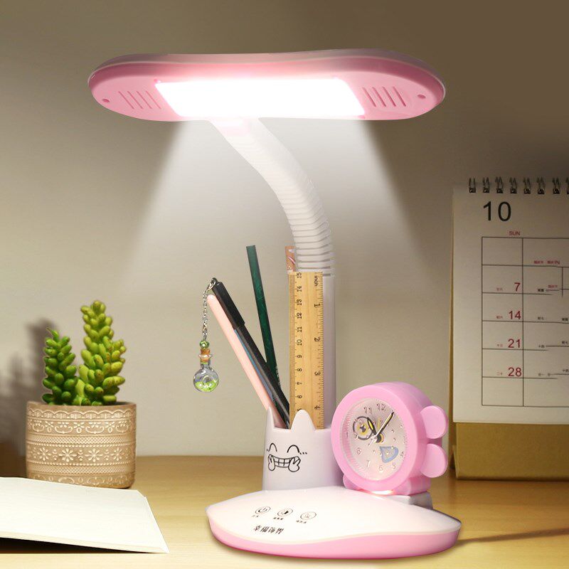 台灯学习专用卡通充电led护眼两用防近视书桌学生学习闹钟阅读灯