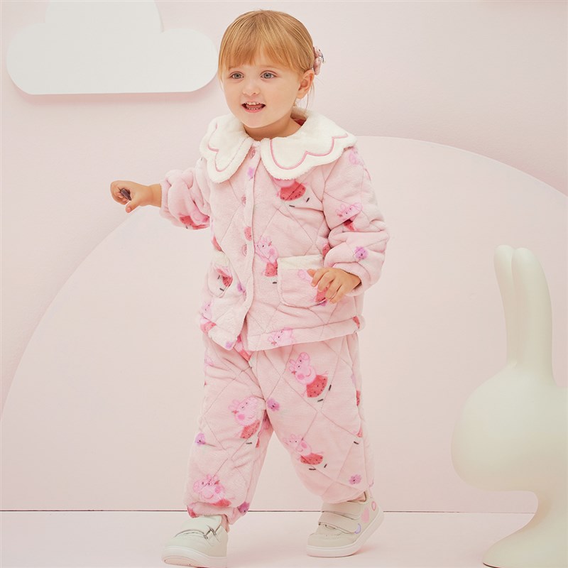 小猪佩奇联名戴维贝拉儿童家居服套装秋秋冬女童宝宝睡衣两件套