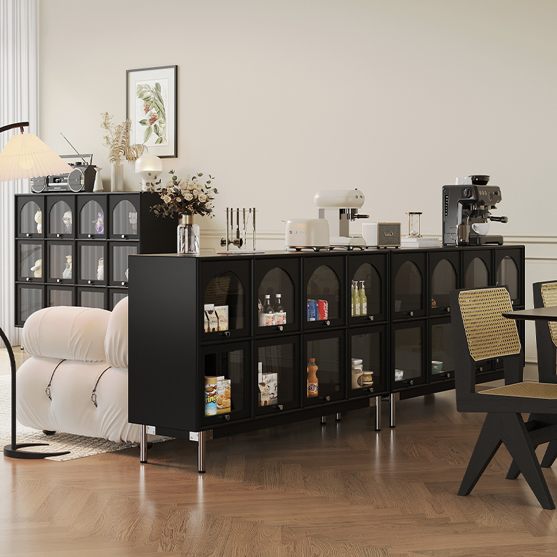 全实木复古展示柜十六格收纳柜黑色书柜客厅模型轻奢发光储物边柜