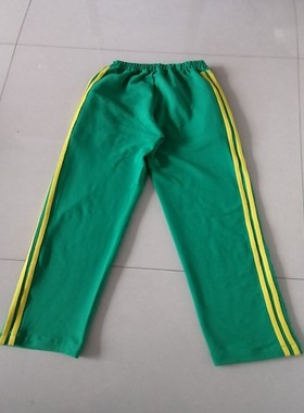 小学生新品绿色两道黄杠校服运动裤宽松直筒休闲裤弹性舒适可定做