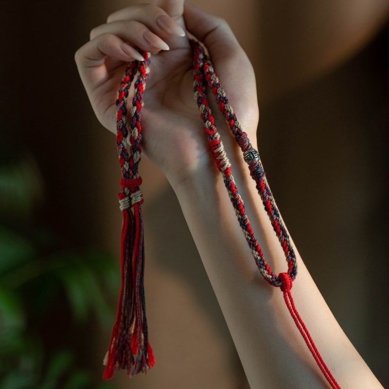 藏式手搓棉线挂脖项链绳藏银蜜蜡佛牌唐卡绳手工编织民族风配挂绳