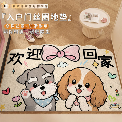 欢迎回家卡通丝圈入户地垫防滑