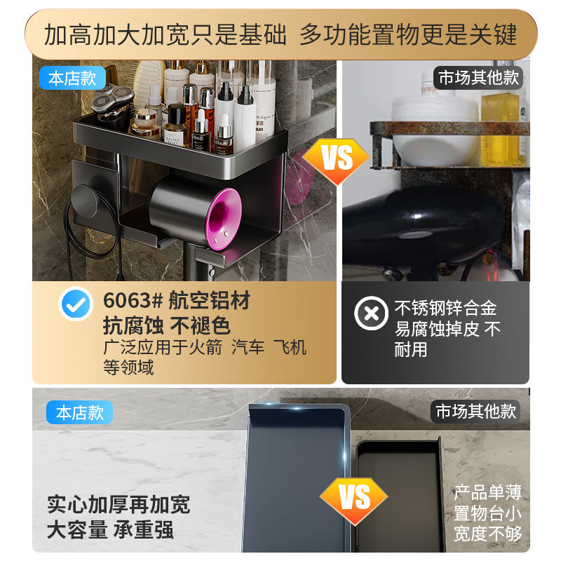 吹风机置物架化妆室壁挂吹风机支架免打孔浴室洗漱台多功能收纳层