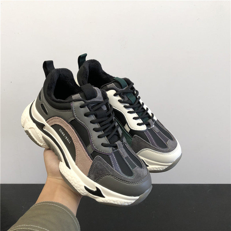 断码处理2020冬季新款真皮女鞋吸膜底加绒保暖运动鞋流行老爹鞋潮