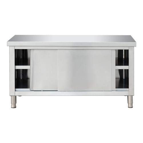 不锈钢焊接工作台厨房操作台面储物柜商用烘焙切菜桌子带拉门案板