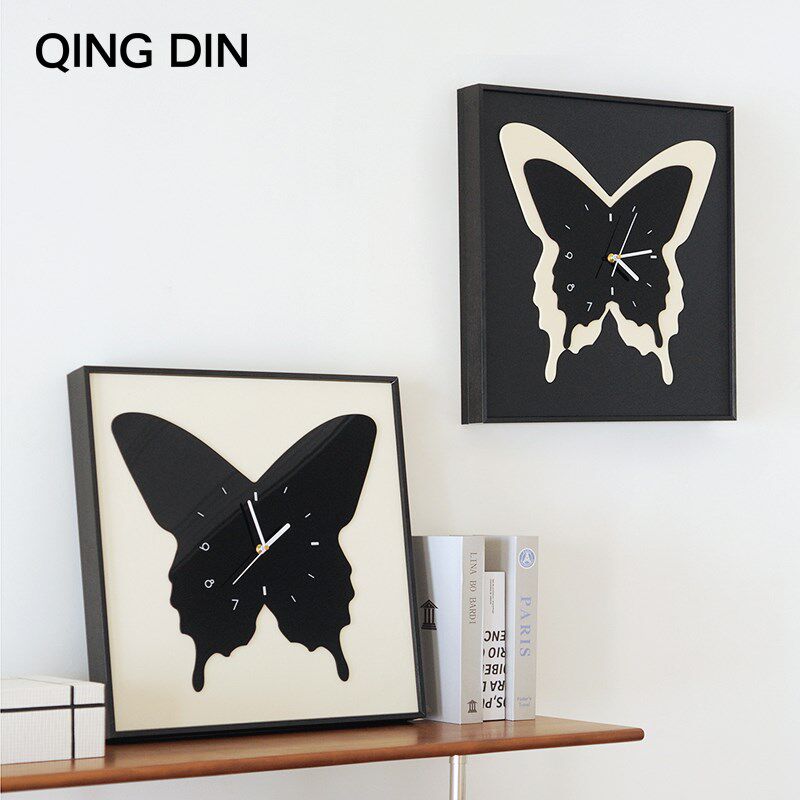 电表箱装饰画带钟表高级电表箱遮挡蝴蝶时钟静音免打孔玄关挂画