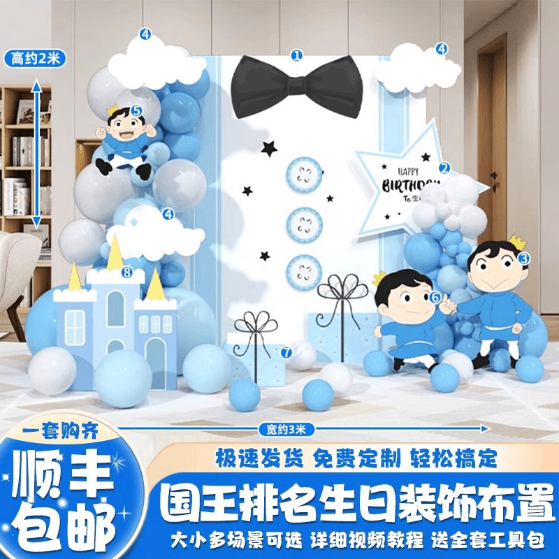 新波吉王子主题男孩生日场景布置香肠派对主题满月布置kt板背景墙