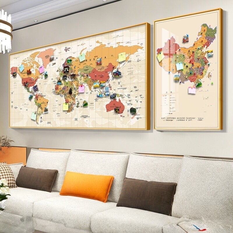 新版中国世界地图挂画客厅沙发背景墙面装饰画办公室书房壁画