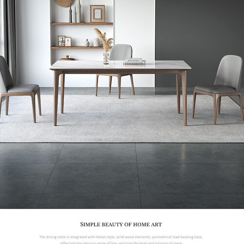 亮光岩板餐桌实木白蜡木胡桃色现代简约家用小户型长方形餐桌椅子