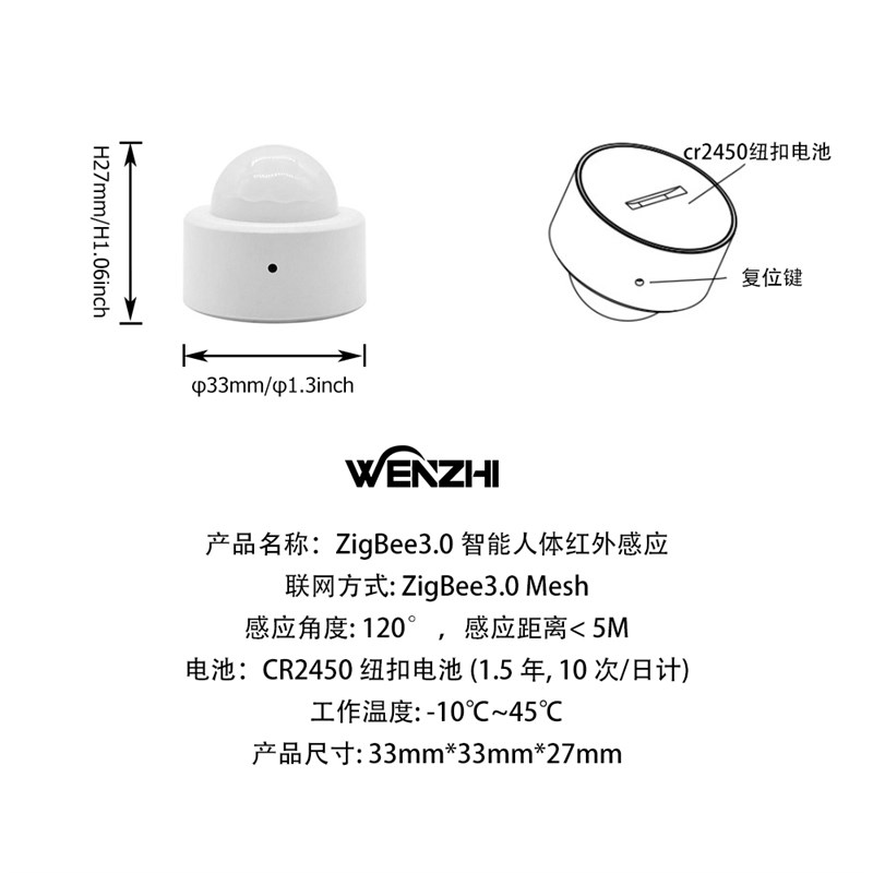 涂鸦Zie3.0红外人体感应器PI人体移动红外传感器迷你电池款