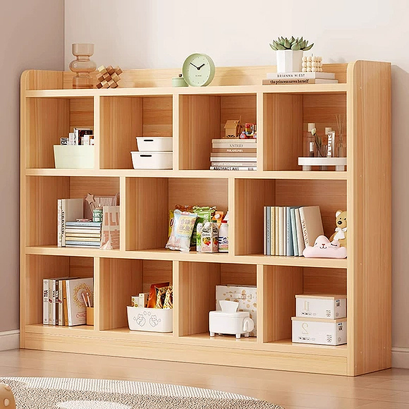 实木书架落地置物架儿童书柜一体靠墙家用简易格子柜收纳储物柜子