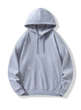 330g纯棉落肩套头卫衣男女通款纯色宽松毛圈连帽秋冬黑色休闲外套