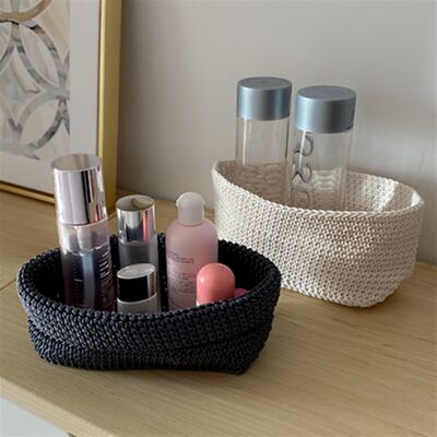 is编织篮收纳筐桌面遥控器整理盒化妆品储物盒客厅小布篓置物篮