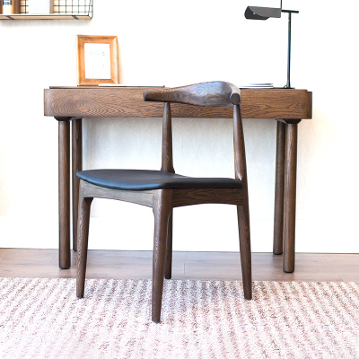 优木家具实木餐椅白蜡木椅子皮椅子E牛角椅书桌办公椅北欧简约家