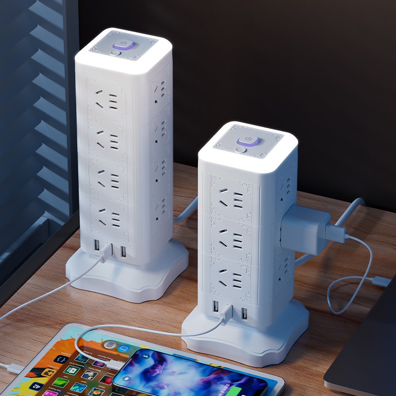 家用插座桌面立式充电魔方插排插线板接线板多功能夜灯立式插座