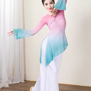 古风舞蹈服燕无歇爱莲说笑纳古典舞表演服女飘逸渐变过渡身韵纱衣