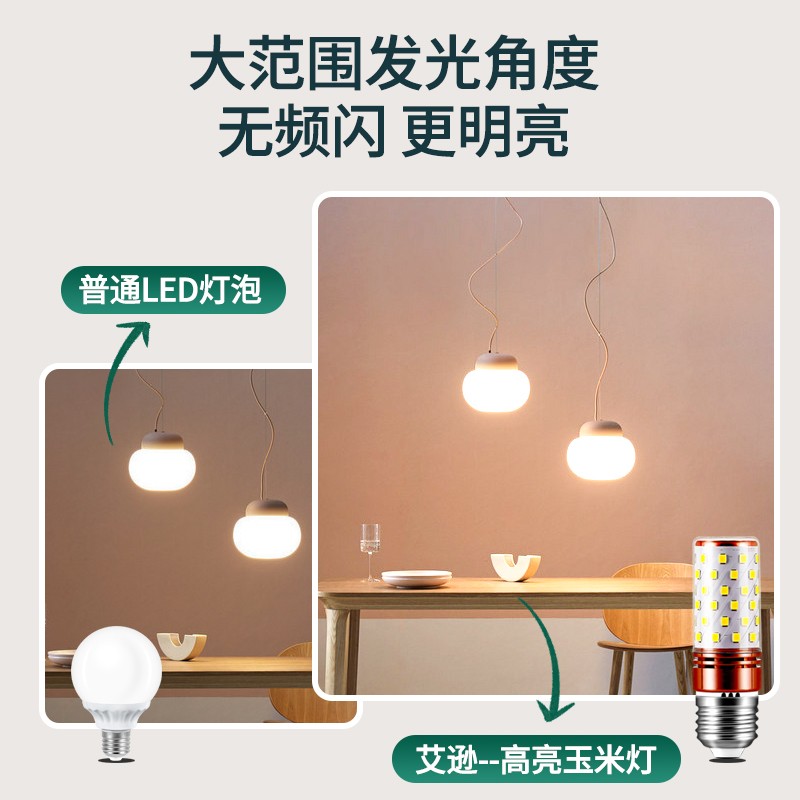 led灯泡c节能灯E14小螺口E27玉米灯家用照明超亮吊灯螺纹三色变光