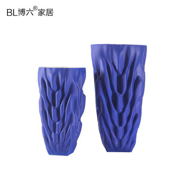 欧式现代创意褶皱3D打印陶瓷蓝色花器干花插花瓶家居艺术品软装饰