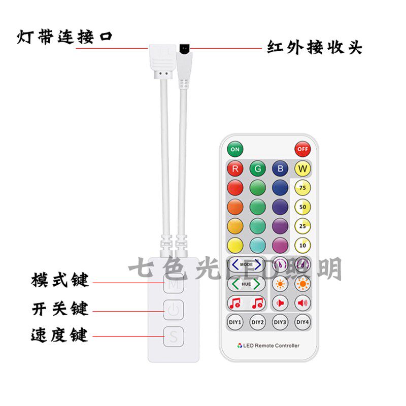 七彩RGB灯带蓝牙5到24VSP613E音乐控制器分组控制手机APP遥控控制