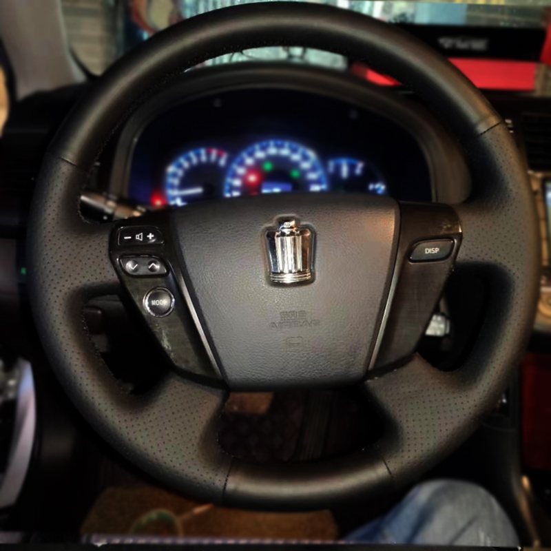 适用于丰田13代皇冠手缝方向盘把套10款皇冠碳纤维定制皮把套