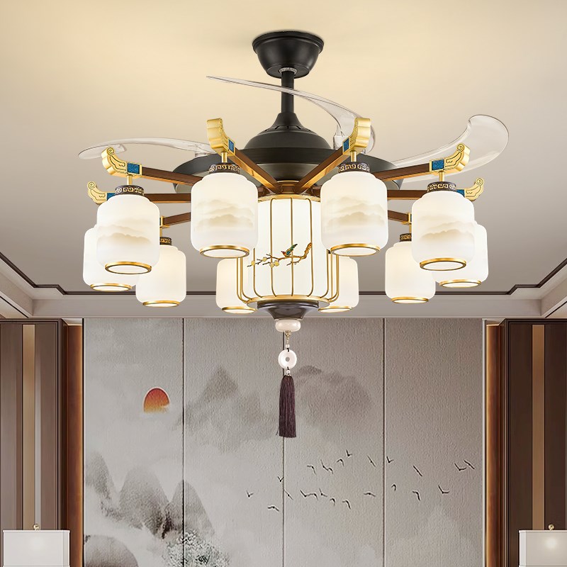 新中式客厅吊灯2025新款铁艺大厅吊灯网络爆款喜鹊卧室餐厅风扇灯