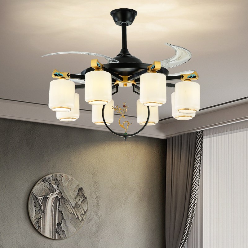 新中式客厅隐形风扇吊灯别墅卧室餐厅一体吊扇灯家用大气新款吊灯