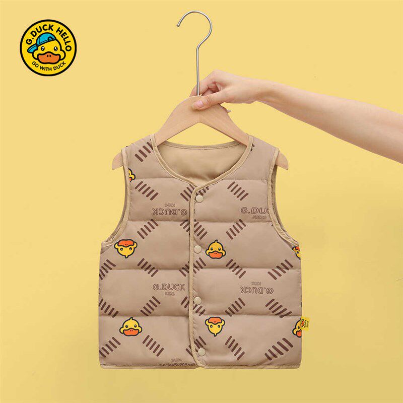 哈罗小黄鸭儿童羽绒服马甲轻薄款秋冬季男女童背心双面穿宝宝坎肩